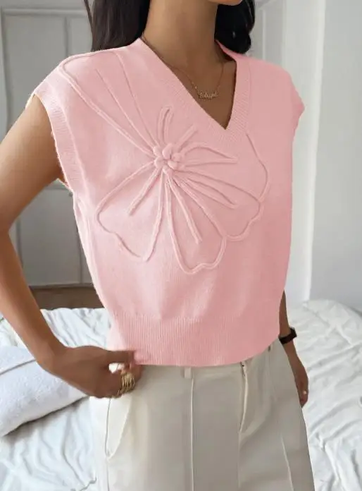 

Casual vacation short sleeved solid color T-shirt sweater woolen women's clothing 2025 spring/summer new women's clothing