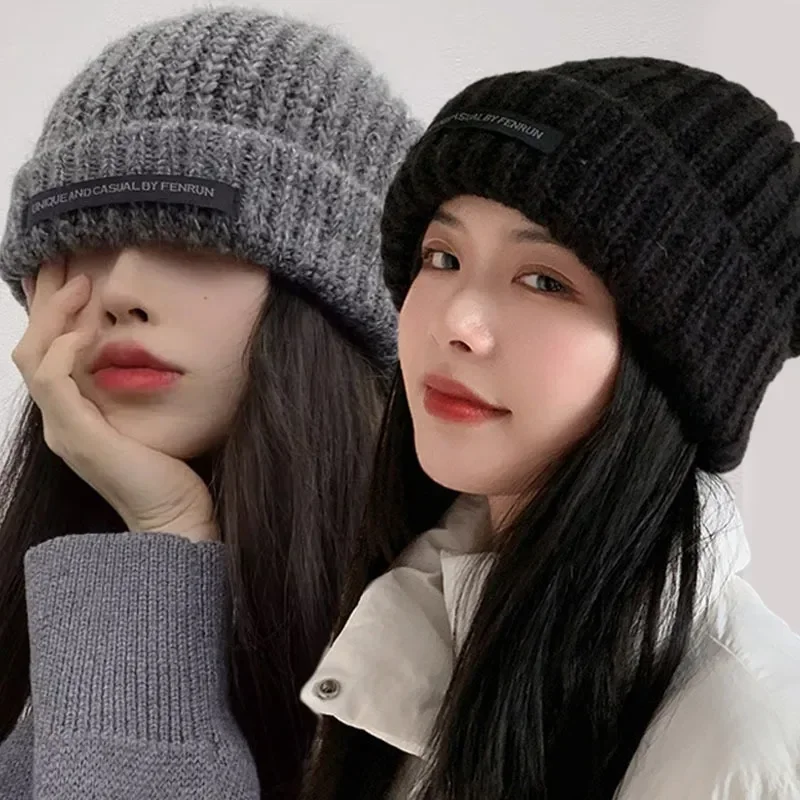 Simple Winter Woolen Knitting Bonnet Solid Colors Fashion Women Warm Cap Ins Versatile Skullcap Autumn Beanies for Lady New Hat