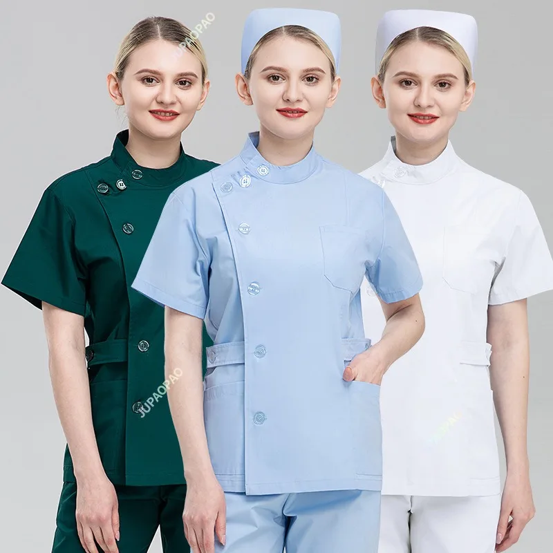 

White Short Sleeve scrubs uniforms women Pet Grooming Clinic Nursing Clothes Workwear Nurse Scrub Work Pink Medical Uniform