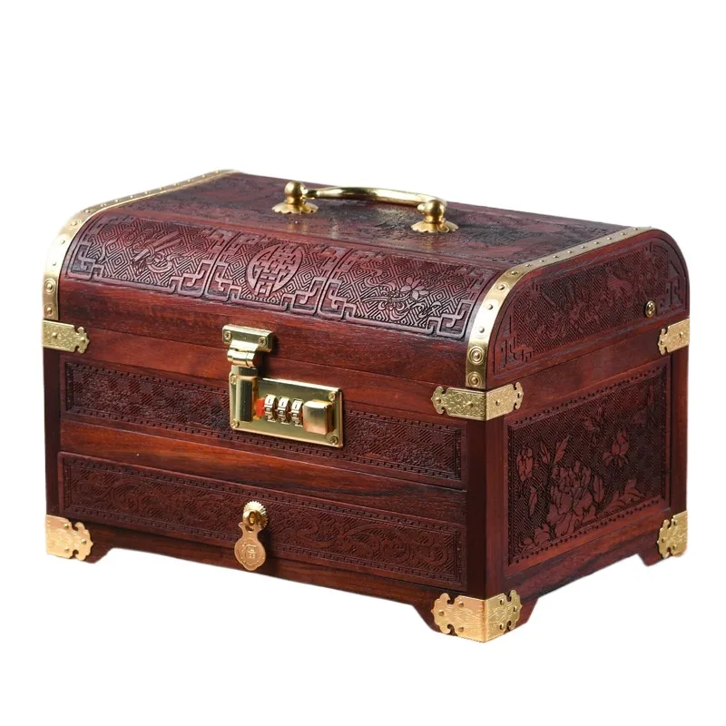 High-end mahogany solid wood jewelry storage box Chinese retro jewelry box with combination lock