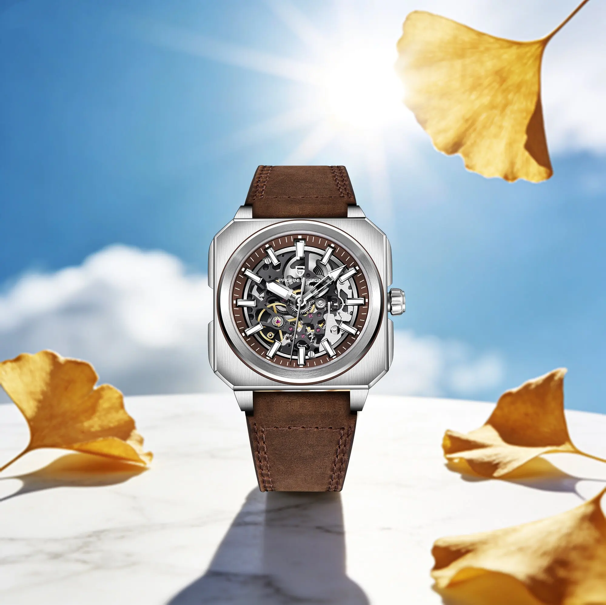 

Мужские механические часы PAGANI DESIGN в классическом стиле с турбийоном, кожаным ремешком, сапфировым стеклом, полым циферблатом, для дайвинга
