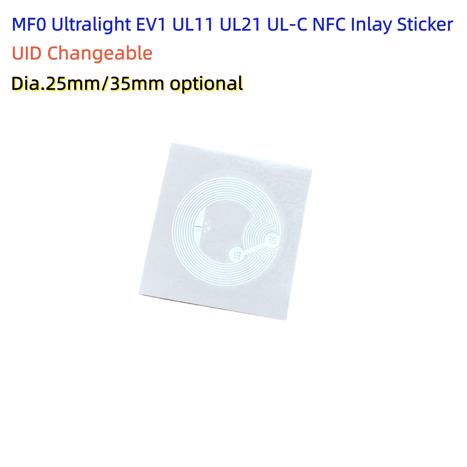 MF0 13.56Mhz Ultralight EV1-UL11 EV1-UL21 ULT-C UID Changeable NFC Inlay Sticker Tag UID Writable Card 1PCS