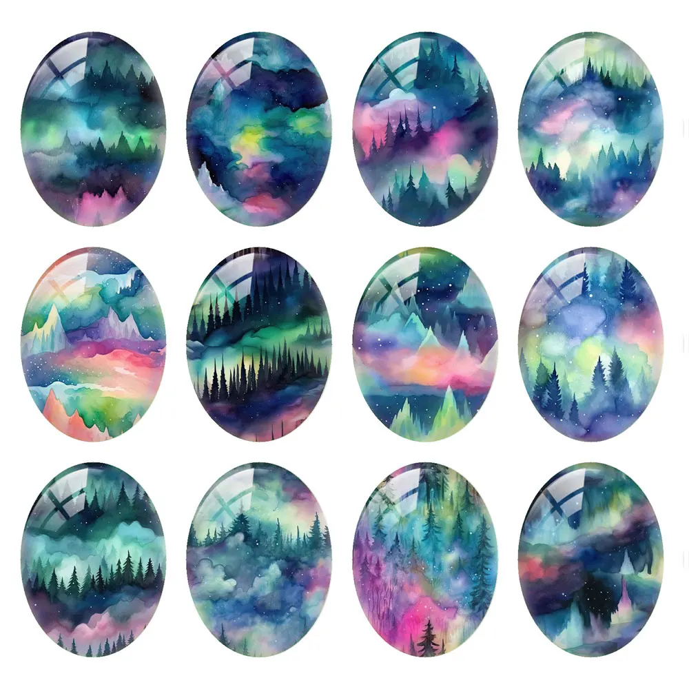 

10pcs/lots Polar Lights Forest Oval Photo Glass Cabochon Charms Demo Flat Back Cameo For Diy Jewelry Making Finding Accessories