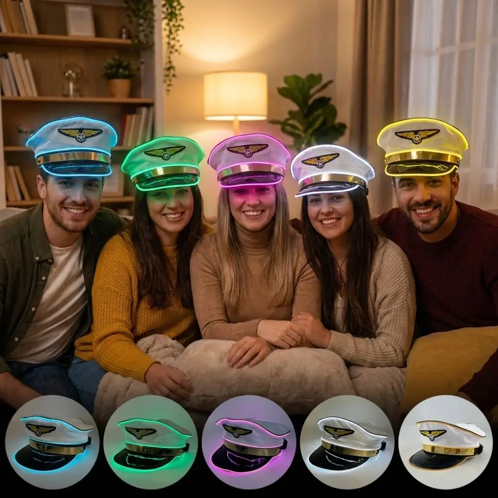 Adjustable LED Light Up Pilot Hat Breathable Boost Party Vibe Glowing Party Cap Elastic Lining Fits No Deformation