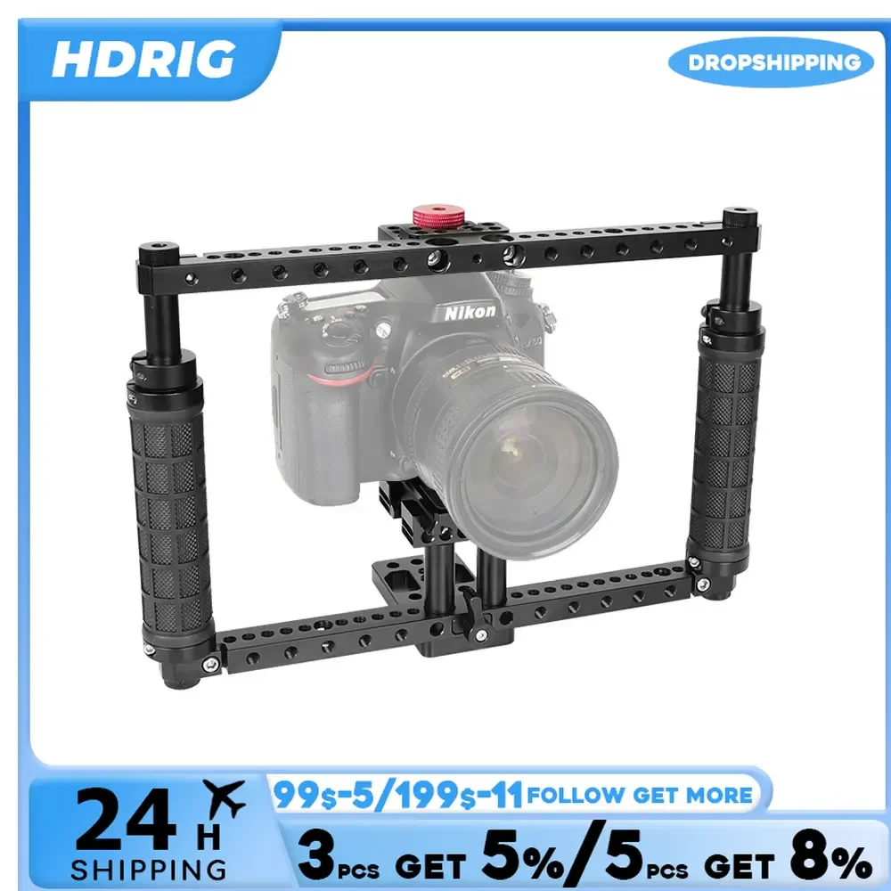 HDRiG C70 Kurungan Kamera Dslr Frame Penuh Genggam Dapat Disesuaikan dengan Pelat Dudukan Tripod untuk Canon Sony Nikon Panasonic Fujifilm