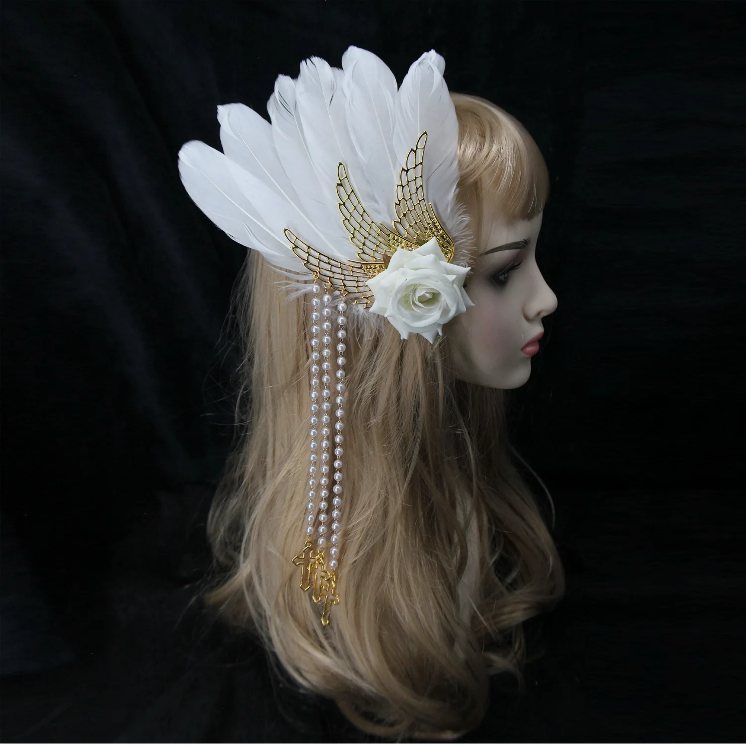 DIY Non Finished Product  Feather Clip Hairpin With Wing Chain Goddess Of The Sun Antiquity Hair Piece Lolita Hairdress Props