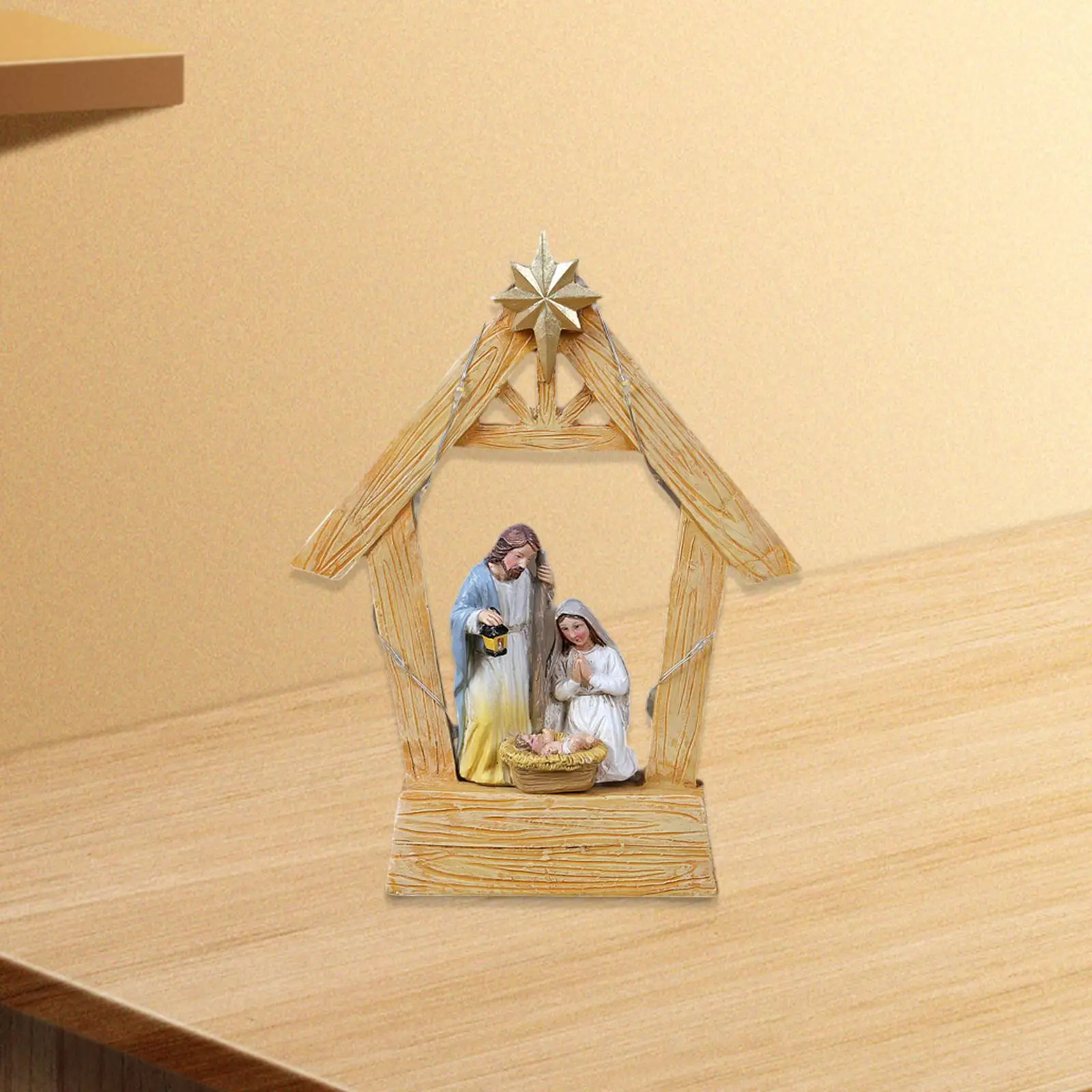 Christmas Nativity Scene Statue Countertop Statue Artwork Collection Cabinet Holiday Decorations Joseph Mary Jesus with Manger