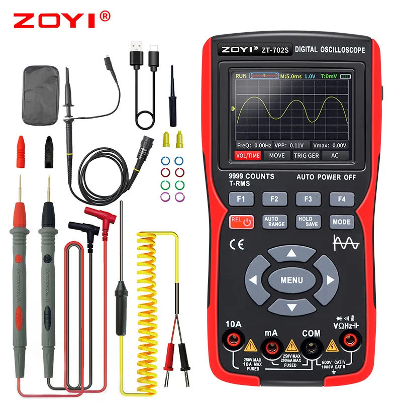 ZOYI ZT702S Digital Multimeter Auto True RMS Tranistor Probe Multimetro Meter 48M/S 10MHZ PC Waveform Data Storage Oscilloscope