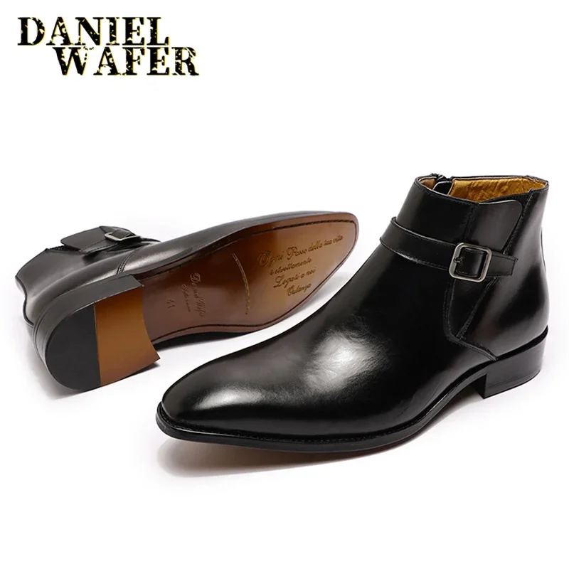 Real Leather Men's Boots Classic Italian Ankle Boots High Top Dress Shoes Zipper Buckle Formal Shoes Real Leather Men's Boots Classic Italian Ankle Boots High Top Dress Shoes Zipper Buckle Formal Shoes