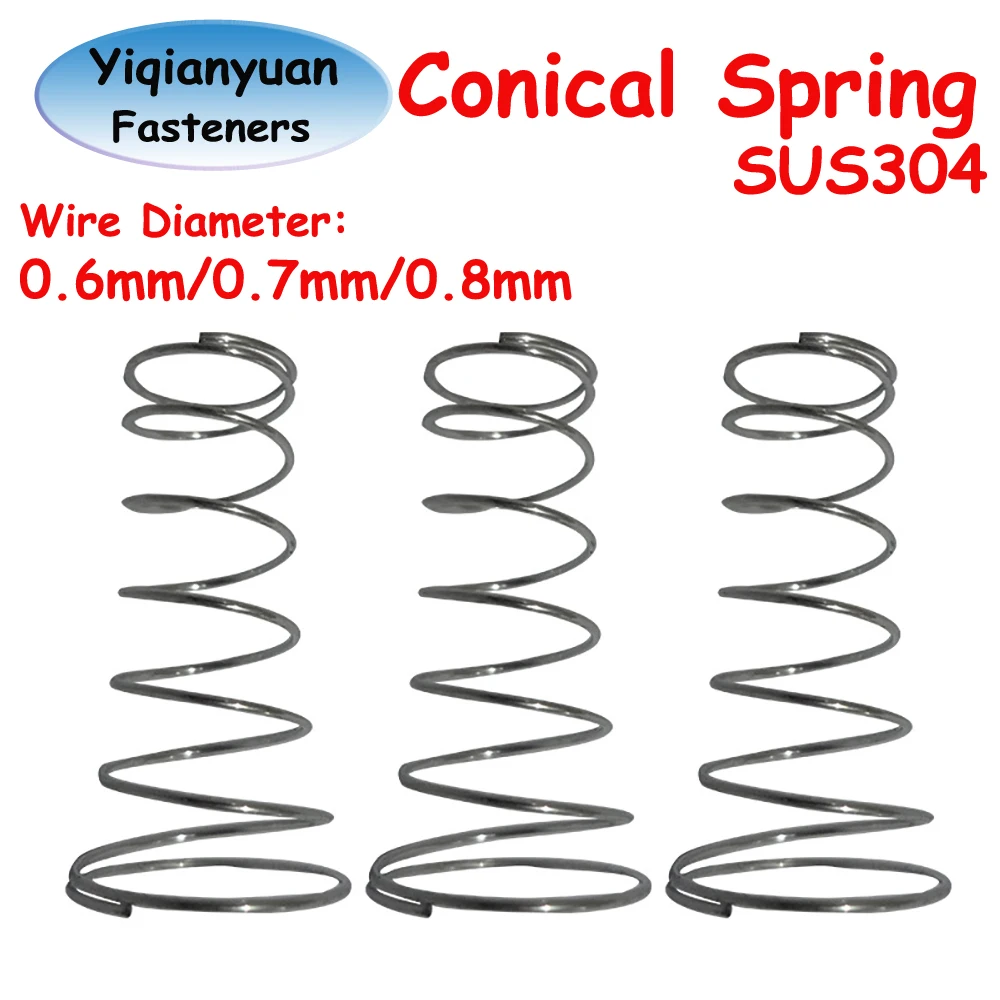 Yiqianyuan 10Pcs SUS304 Stainless Steel Tower Spring Conical Compression Springs Wire Diameter 0.6mm 0.7mm 0.8mm Battery Springs