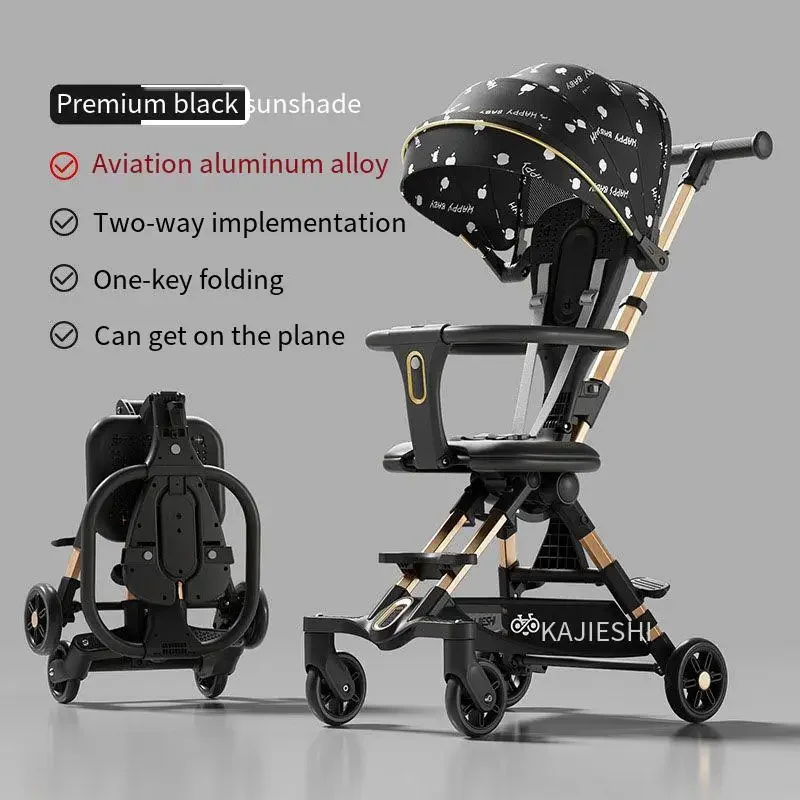 

Four Wheel Stroller Lightweight Foldable Newborn Travel Stroller High Landscape Two-way Swivel Seat Boardable Baby Stroller