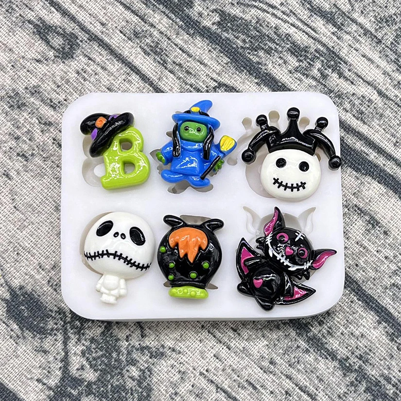 Tombstone Skeleton Bats Halloween Silicone Sugarcraft Chocolate Cupcake Baking Mold Resin Tools Fondant Cake Decorating Tools