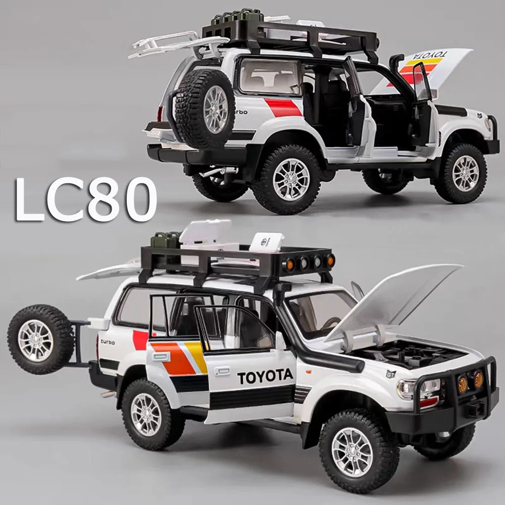 1:24 스케일 랜드 크루저 LC80 탱크 300 모델카 장난감 합금 다이캐스트 도어 오픈 차량 라이트 사운드 풀백 오프로드 소년 선물