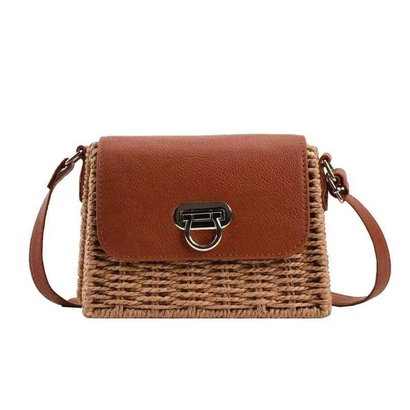 

Summer Casual Women's Shoulder Bag New Paper Rope With PU Leather Straw Woven Handbags MIni Handmade Weave Crossbody Bag