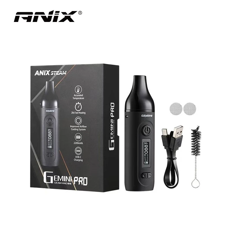 2025 Anix Gemini Pro Vaporizador de ervas secas com novo sistema de resfriamento de fluxo de ar e câmara de aquecimento de forno inoxidável Kit de caneta Vape de ervas