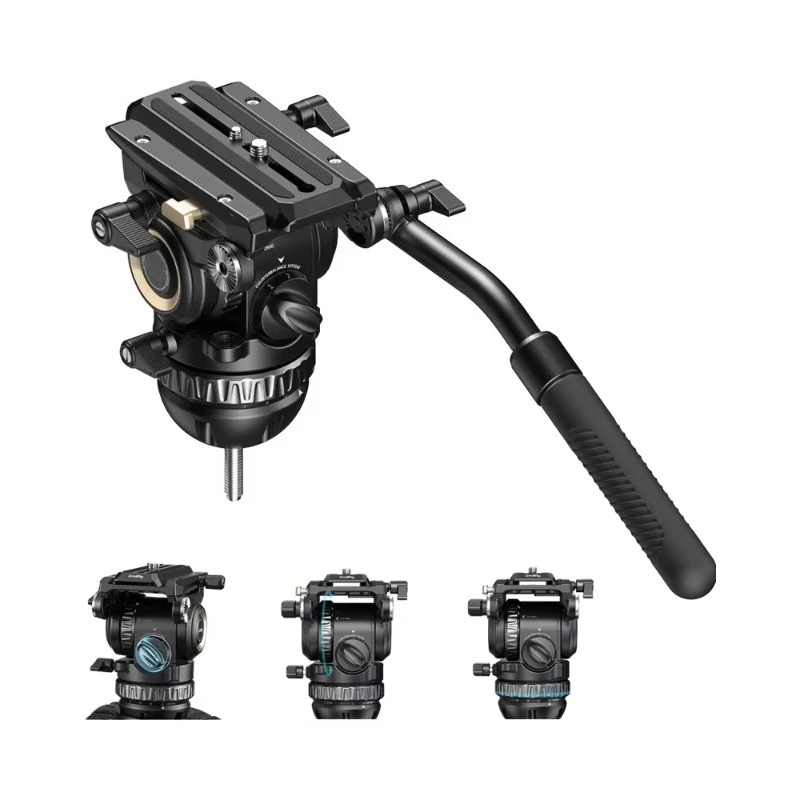 Professional Video Fluid Head 6‑Step Counterbalance 4‑Step Hydraulic Damping Detachable QR Plate Tripod Accessory