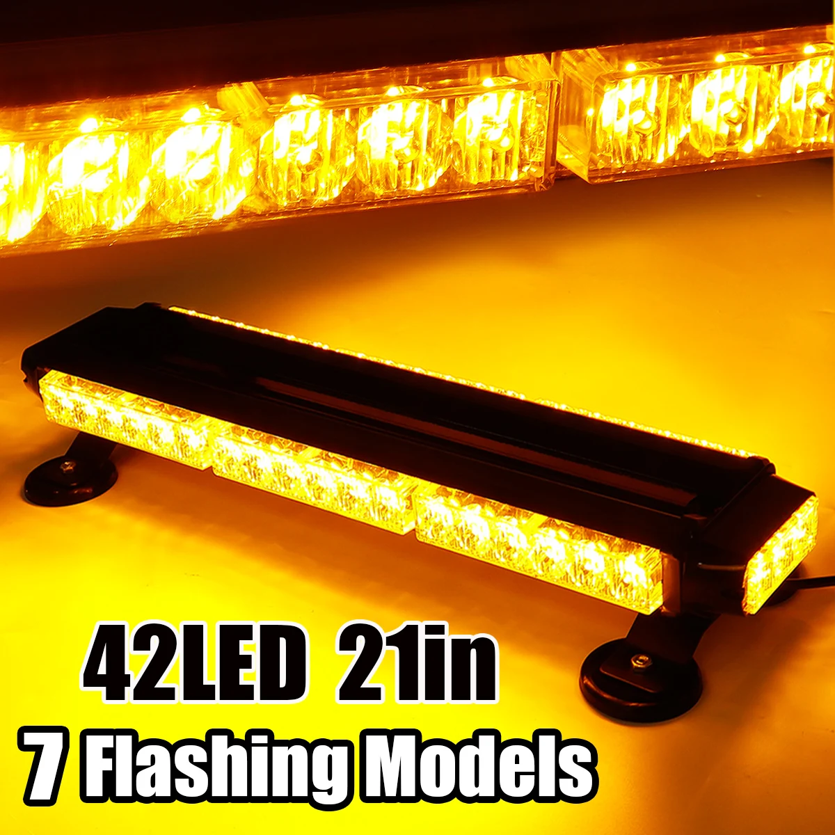 

21inch 42-LED Amber Double Side Traffic Advisor Strobe Light Bar Emergency Flashing Light Magnetic Mount Universal