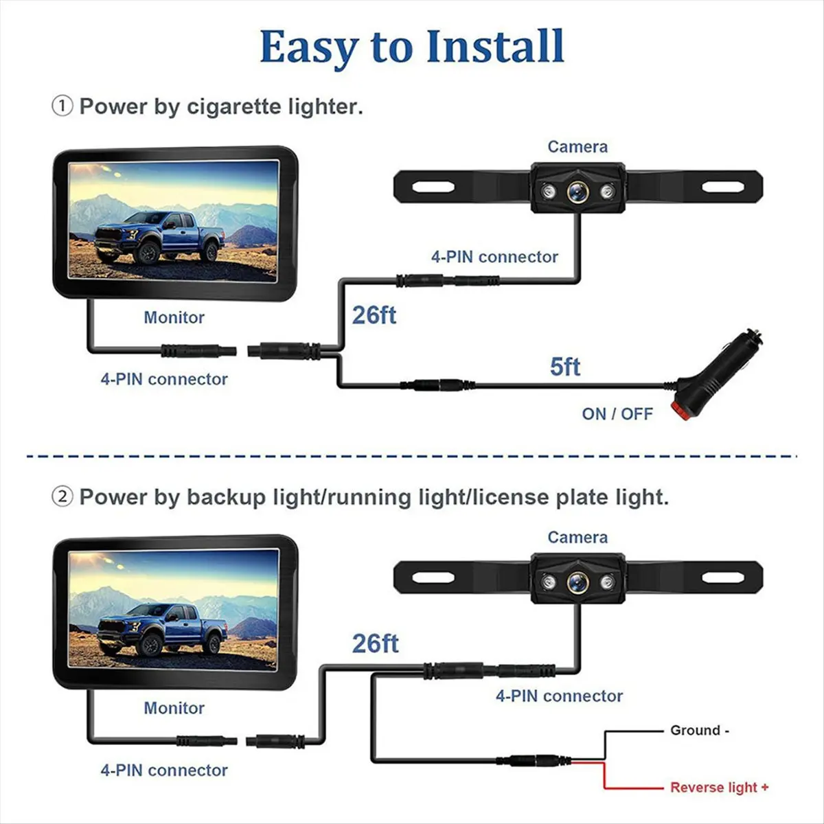 

2K Car Reversing Assistance System 150 Wide Angle Backup Camera Table Car Monitor Clear Image Quality
