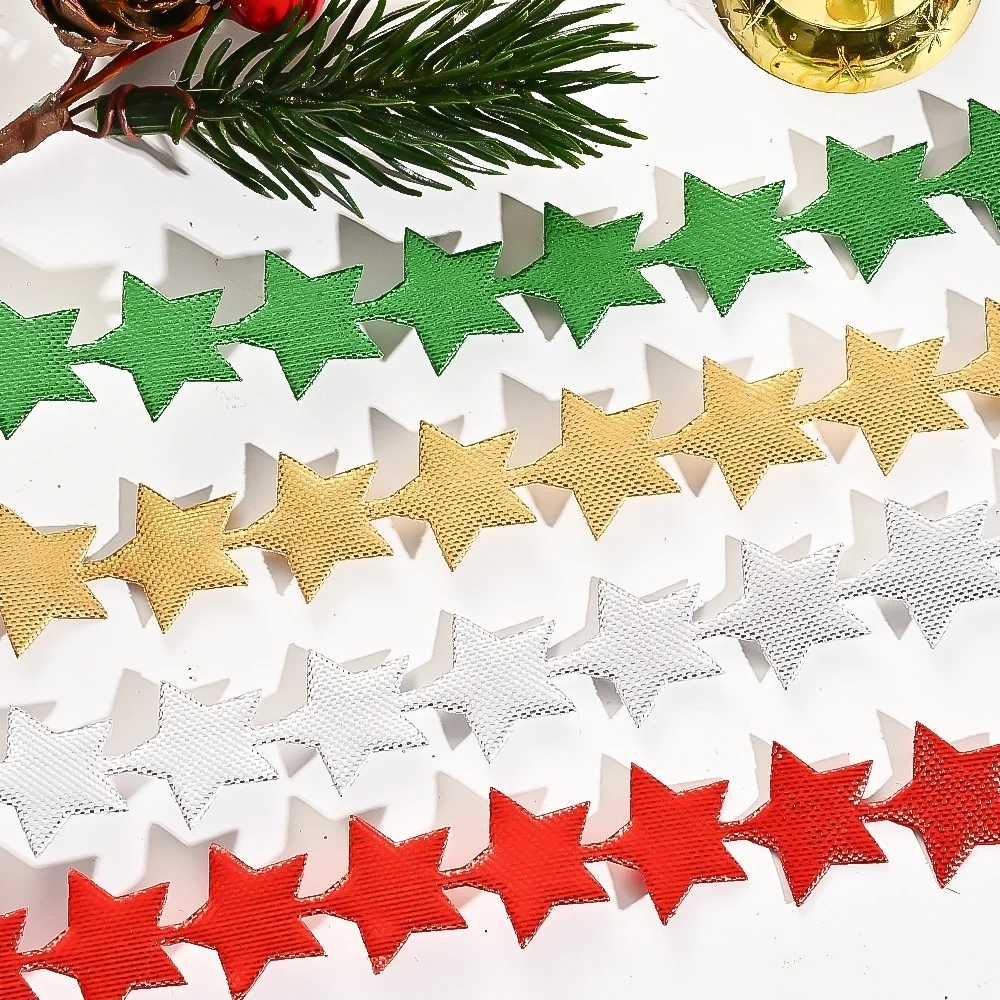  iYOE 10yard/roll 1.5cm Christmas Star Embossed Ribbon Satin Fabric Crafts for New Year Xmas Tree Gift Wrap Party Decoration