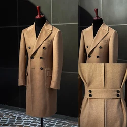 Autunno inverno uomo cappotto lungo in lana doppio petto con risvolto con visiera soprabito per giacche Blazer per il tempo libero da ufficio d'affari maschile