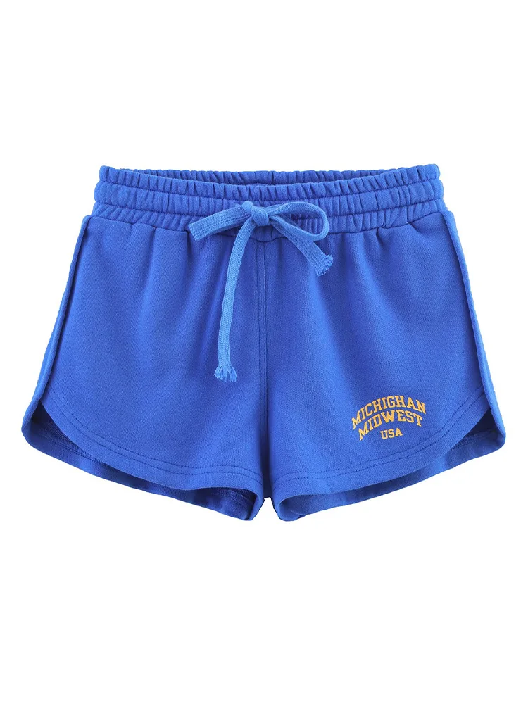 

2025ZA&JIA new women's clothing European and American style high waist drawstring letter print slim casual shorts
