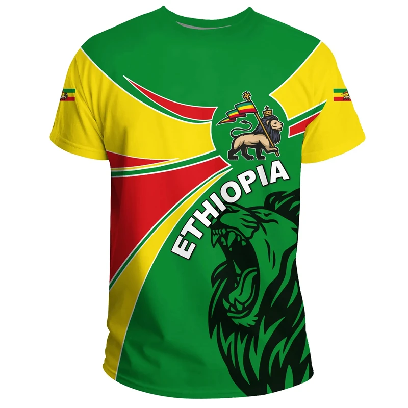 Africa County Ethiopia Eritrea Lion Tattoo Retro Street 3D Print Tee Shirts Ethiopian National Emblem Unisex Short Sleeve Tops