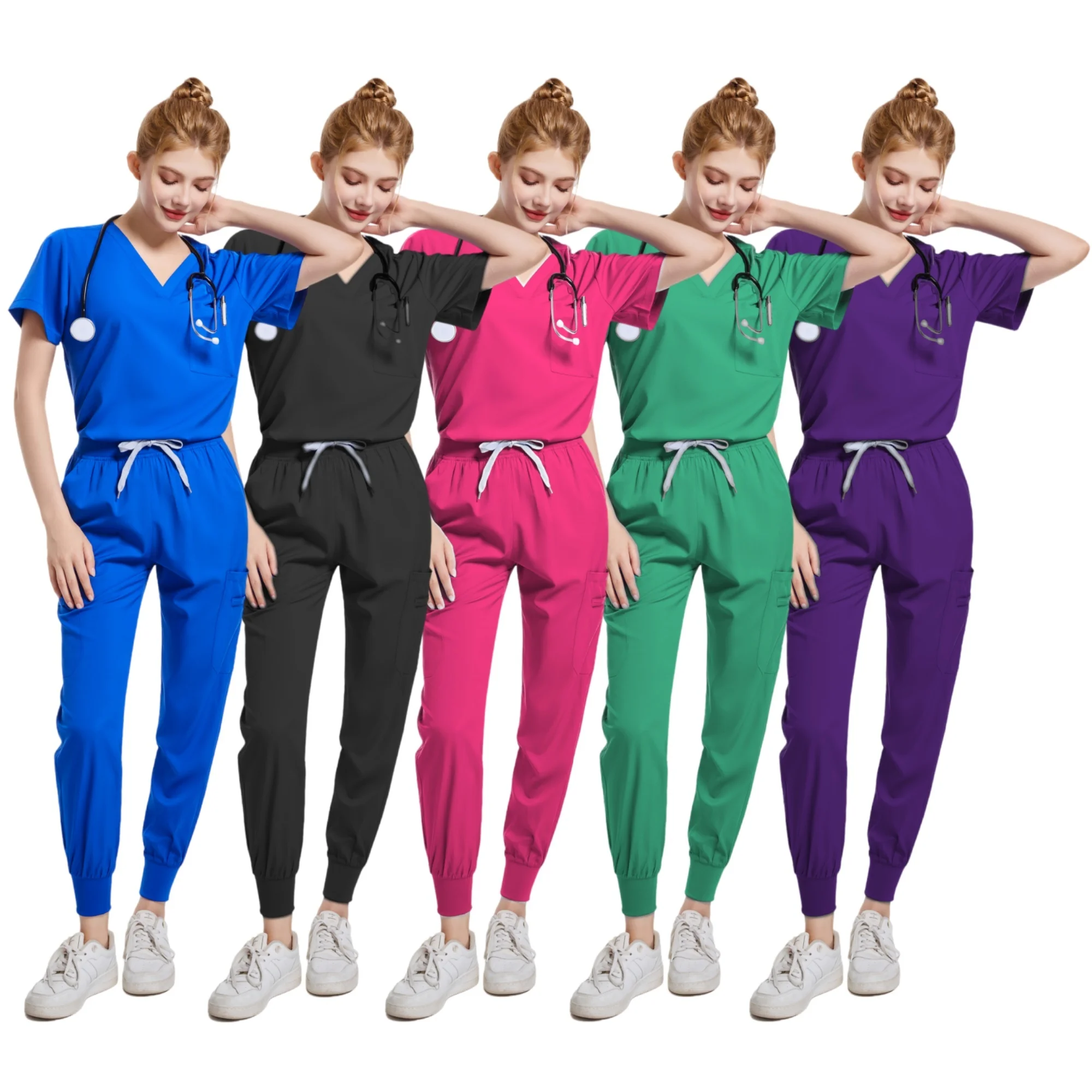 Spa Women Scrubs Jogger Set Medical Uniforms Scrub Top + Pants Lab Coat Nurse Uniform Blouse Medicale Femme Work Wears