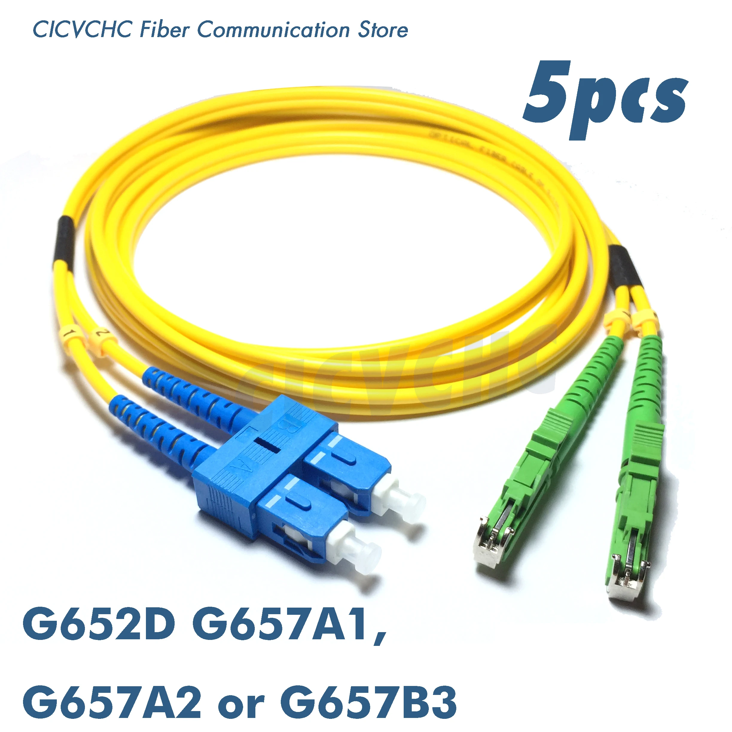 5pcs Duplex LSH(E2000)/APC-SC/UPC Fiber Patchcord-SM(9/125) g657B3, G657A2, G657A1 หรือ G652D-1m, 2 M หรือ 5 M-3.0 มม.Zipcord สาย