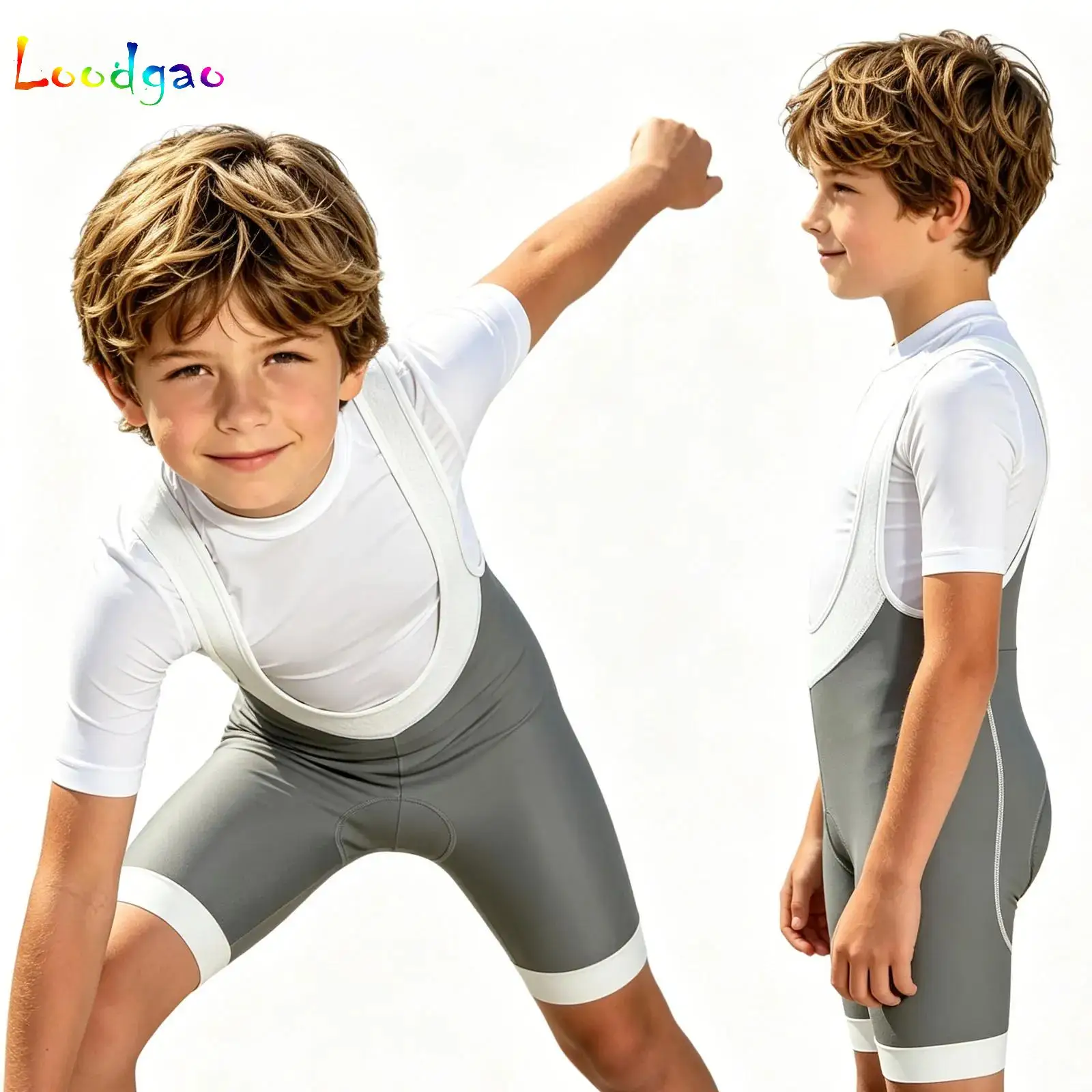 Kid Boys Girls Padded Cycling Jumpsuit Mesh Color Block Bodysuit Deep U Neck Sleeveless Thigh Length Leotard for Sports Training