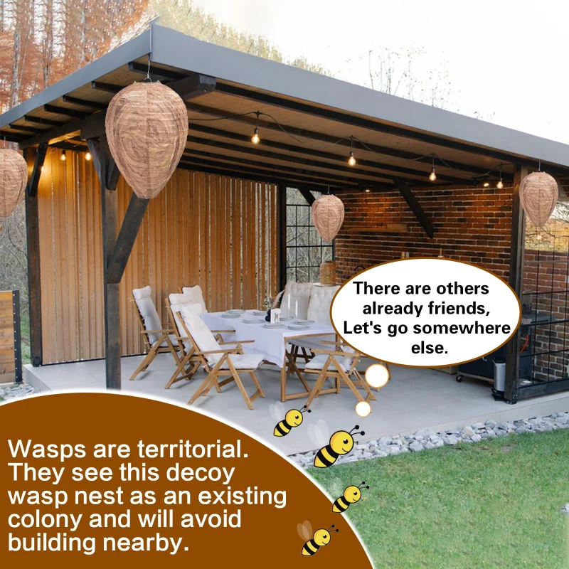 2/5Pcs Wasp Nest Decoy Hornets Deterrents Non-Toxic Fake Nest Bee Decoy Beehive Lanterns Hanging Patio Garden Repellent Trap