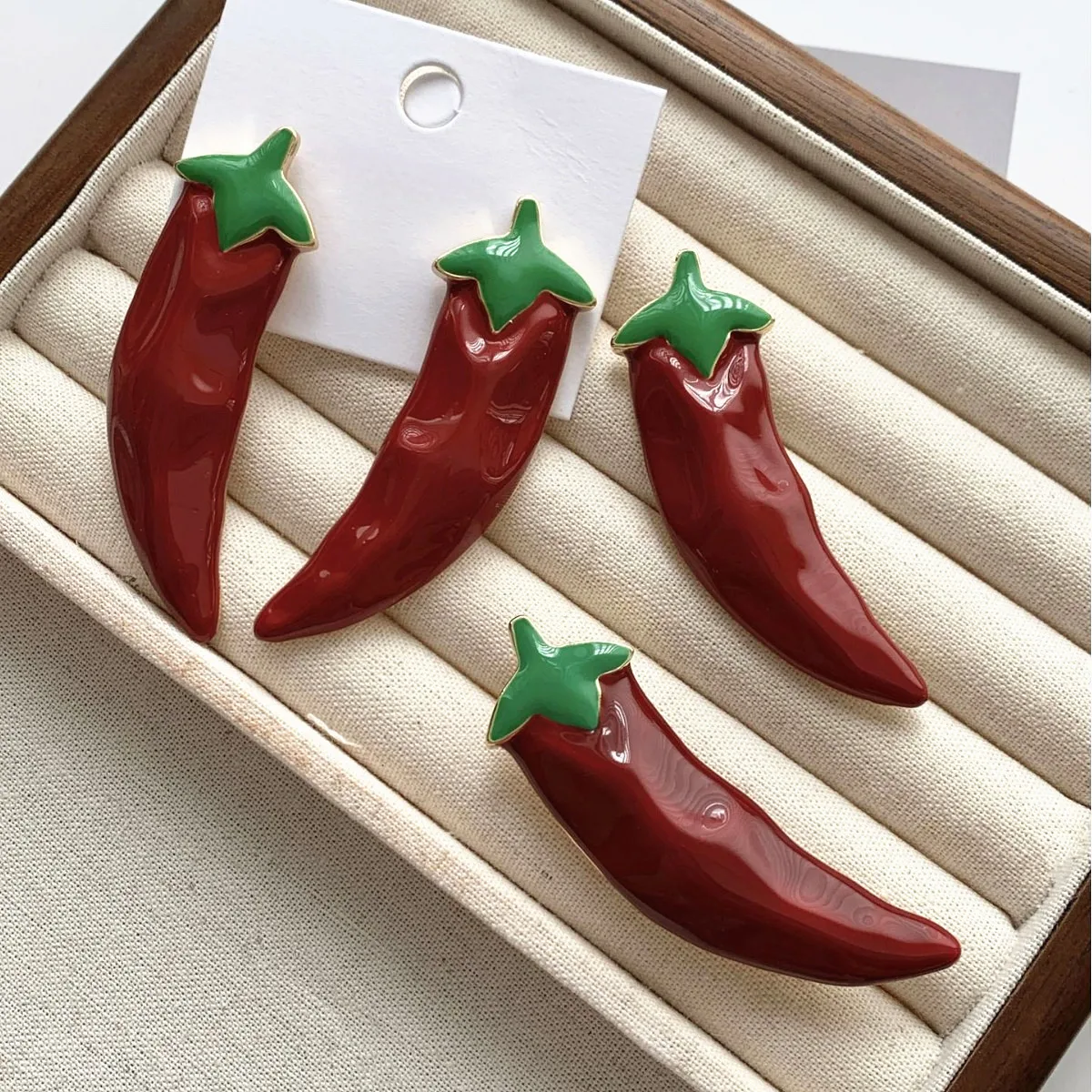 Vintage Dripping Oil Enamel Metal Red Pepper Earrings for Women Girls Unique Creative Sweet Cool Party Jewelry Gifts