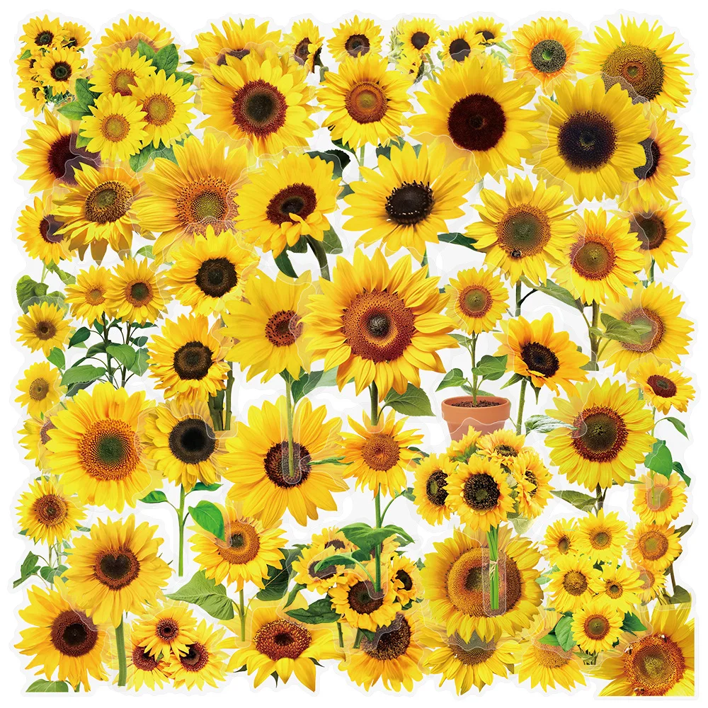 50PCS Sunflower กันน้ําโปร่งใสดอกไม้สติกเกอร์ตกแต่งโน้ตบุ๊คกีตาร์ถ้วยน้ํากระเป๋าเดินทาง Graffiti ของเล่นเด็ก