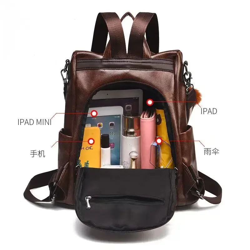 Women 2024 New Package Large Capacity Waterproof Fashion Bag Trend Soft Leather Girl Small Backpack Travel Anti-theft Schoolbag