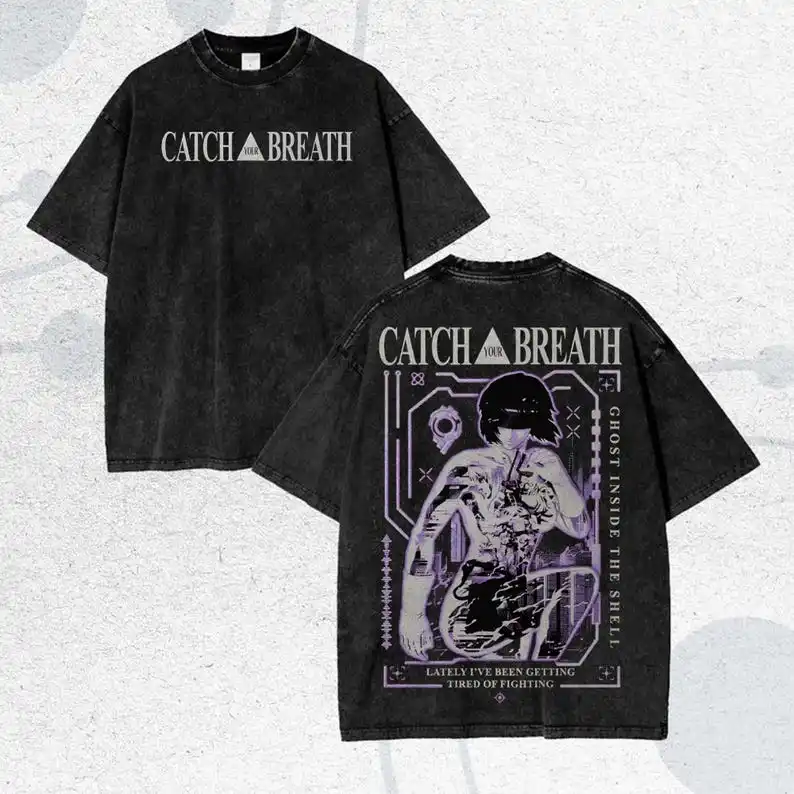 Ghost in The Shell Print Men Women Oversize Y2k Short Sleeve Vintage Sci-fi Japanese Cartoon Washed T-shirt Femael Male Clothing