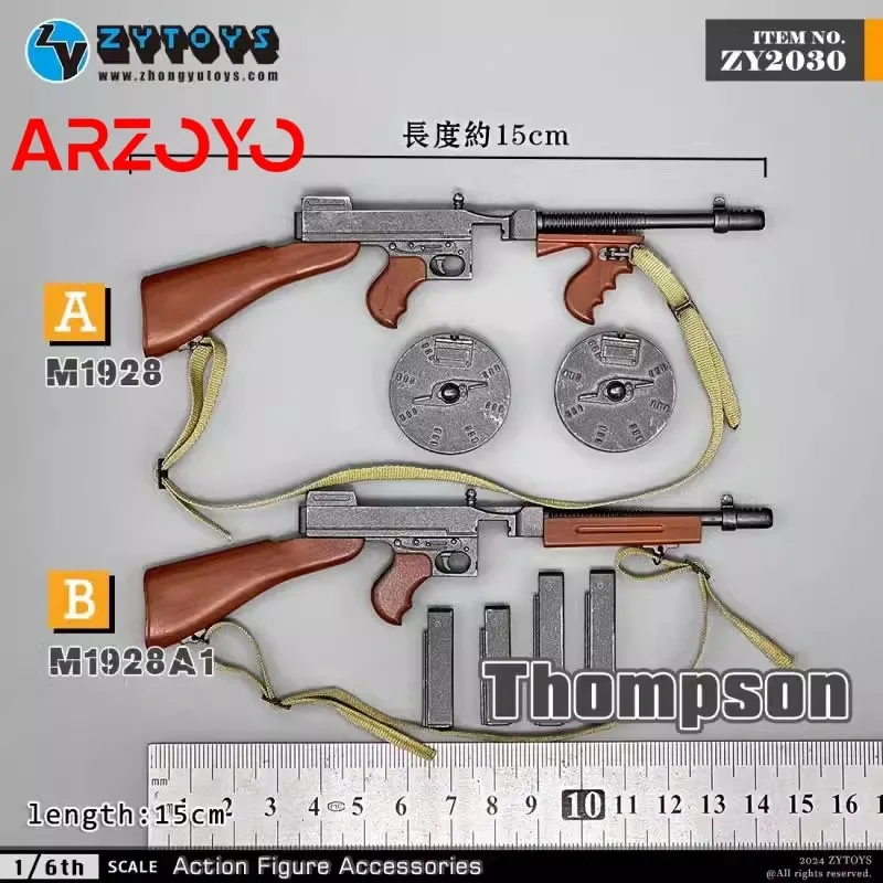 In Stock ZYTOYS ZY2030 1/6 M1928 Thompson Submachine Gun Weapon Model Scene Accessories Fit 12'' Soldier Action Figure Body Doll