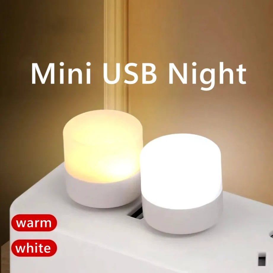 Mini luz nocturna USB, protección ocular, luz de lectura de libros, enchufe USB, carga de energía móvil para ordenador, lámpara LED de noche pequeña, blanco cálido