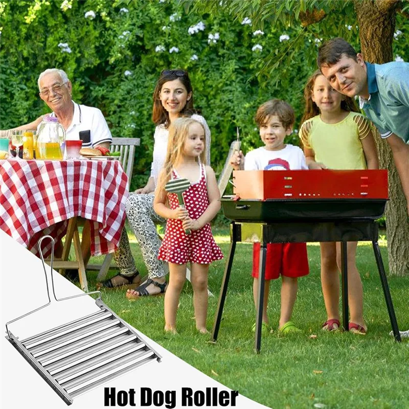 

2Pcs BBQ Hot Dog Griller, BBQ Hot Dog Roller, Stainless Steel Towel Rack With Long Wooden Handle, Folding Towel Rack