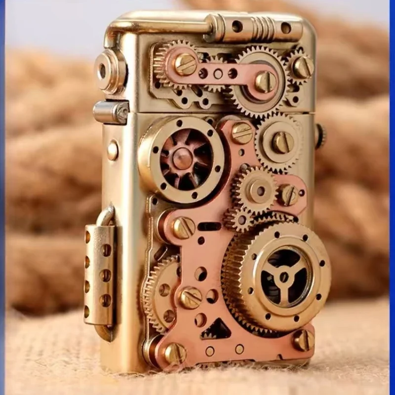 Zorro Steampunk Lighter Gear Linkage Mechanical Creative Pure Copper Torrance Kerosene Lighter Personality Men\'s Gift