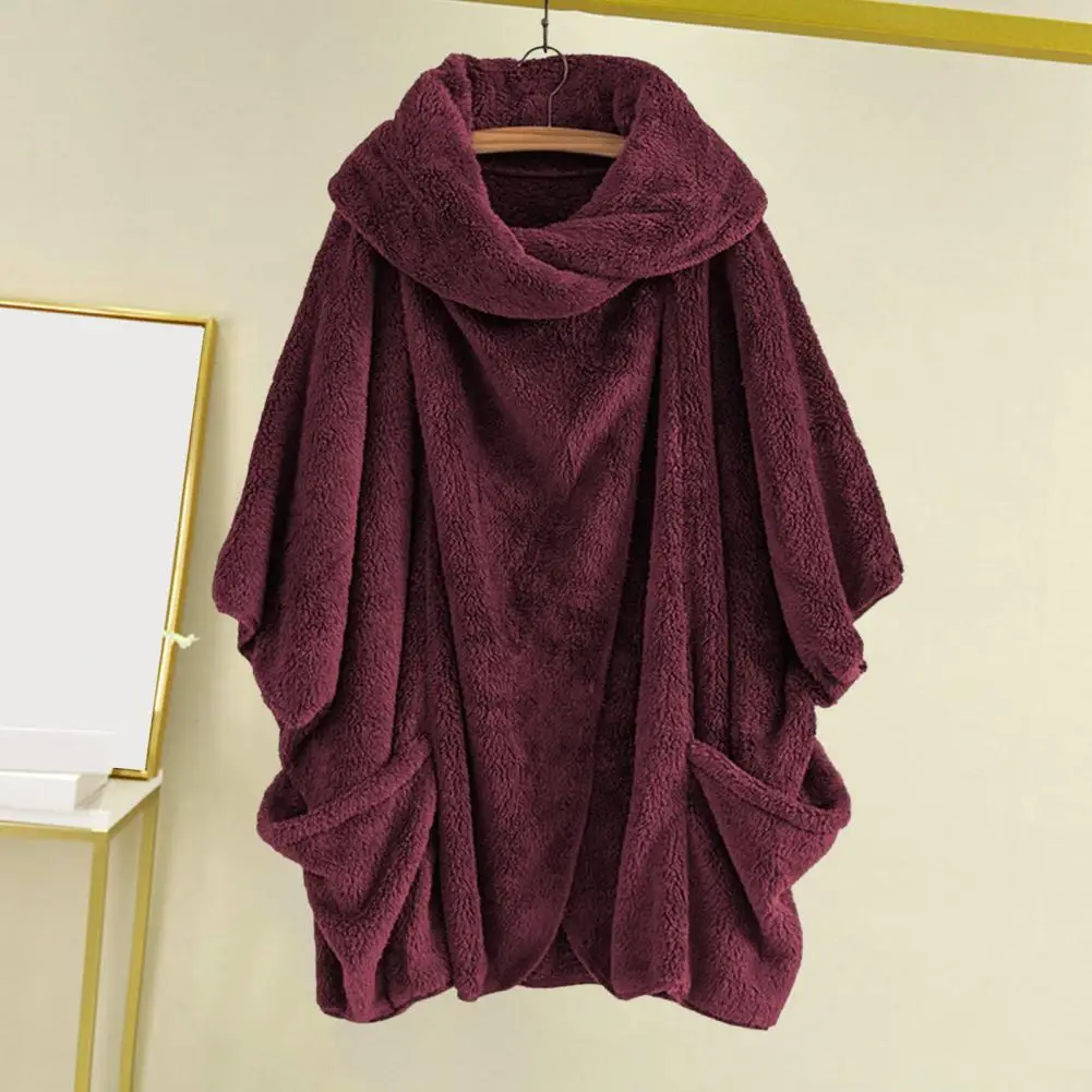 2023 Winter Warm Thick Batwing Sleeves Horn Buckle Loose Cloak Poncho Capes Women Shopping Coat