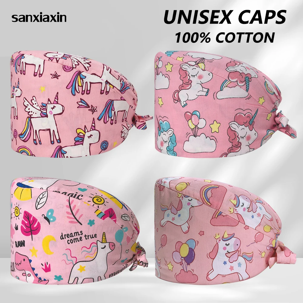 

Хлопковая регулируемая шапка-скраб, оптовая продажа, медицинская кепка для медсестры с принтом, унисекс, рабочие кепки для медицинских работников, больничные шапки для кормления