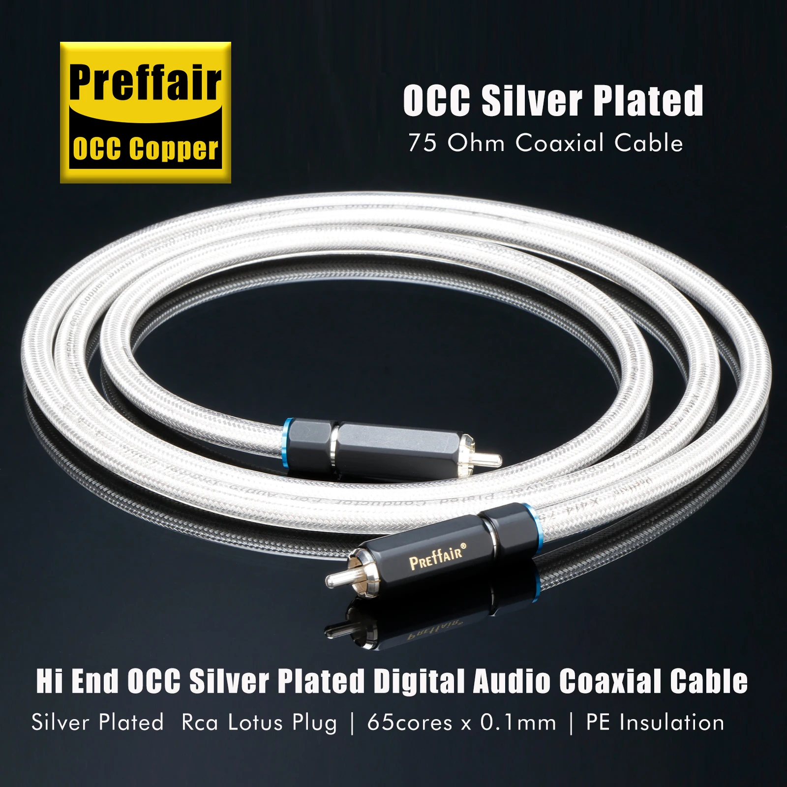 Cable coaxial RCA de audio de alta fidelidad de 75 ohmios, cable coaxial digital Lotus OCC plateado, cable de subwoofer para audiófilos.