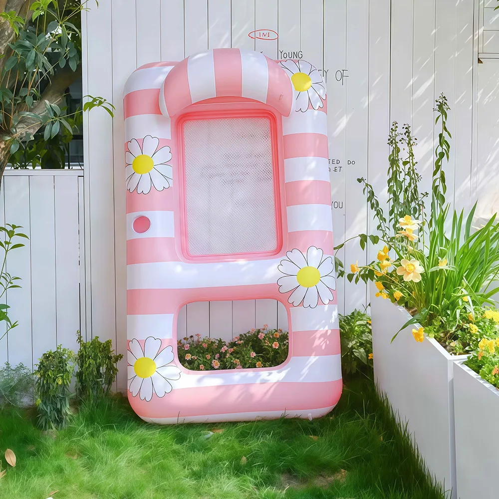 Lettino Galleggiante Gonfiabile a Righe Daisy per l'Estate 2026, Materassino Galleggiante in Rete Laminata per Piscina, Materassino Galleggiante per Divertimento Estivo in Acqua