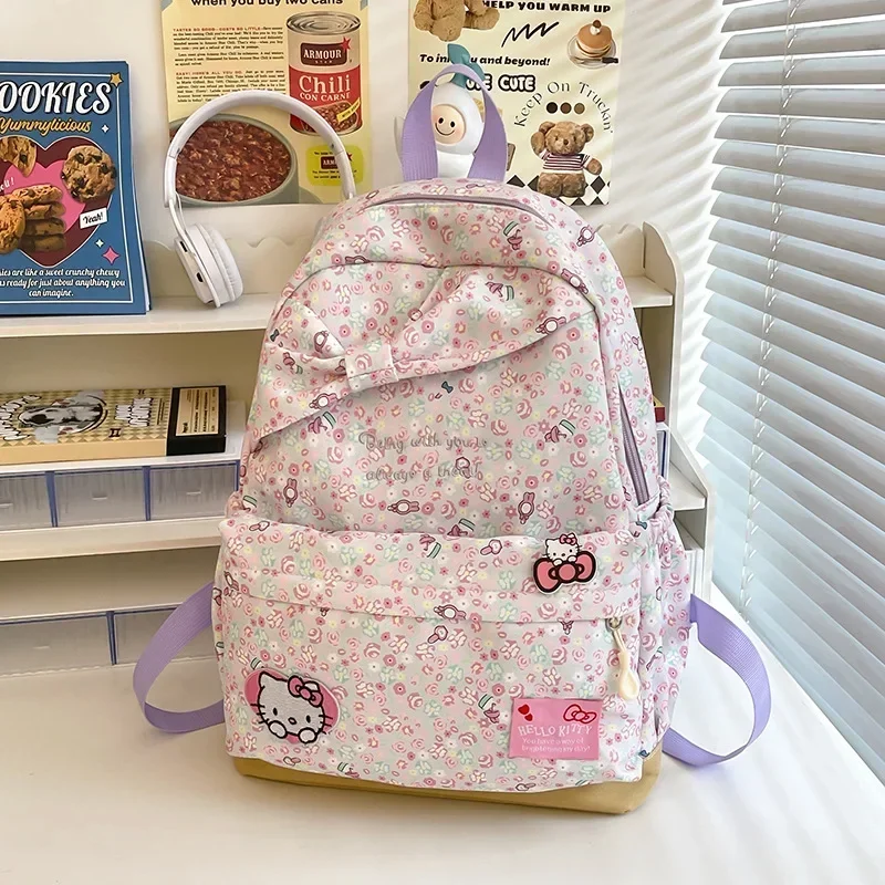 

Sanrio hello kitty Backpack Girl's New Large Capacity Fashion Schoolbag College Student Shoulder Bag Travel Handbag