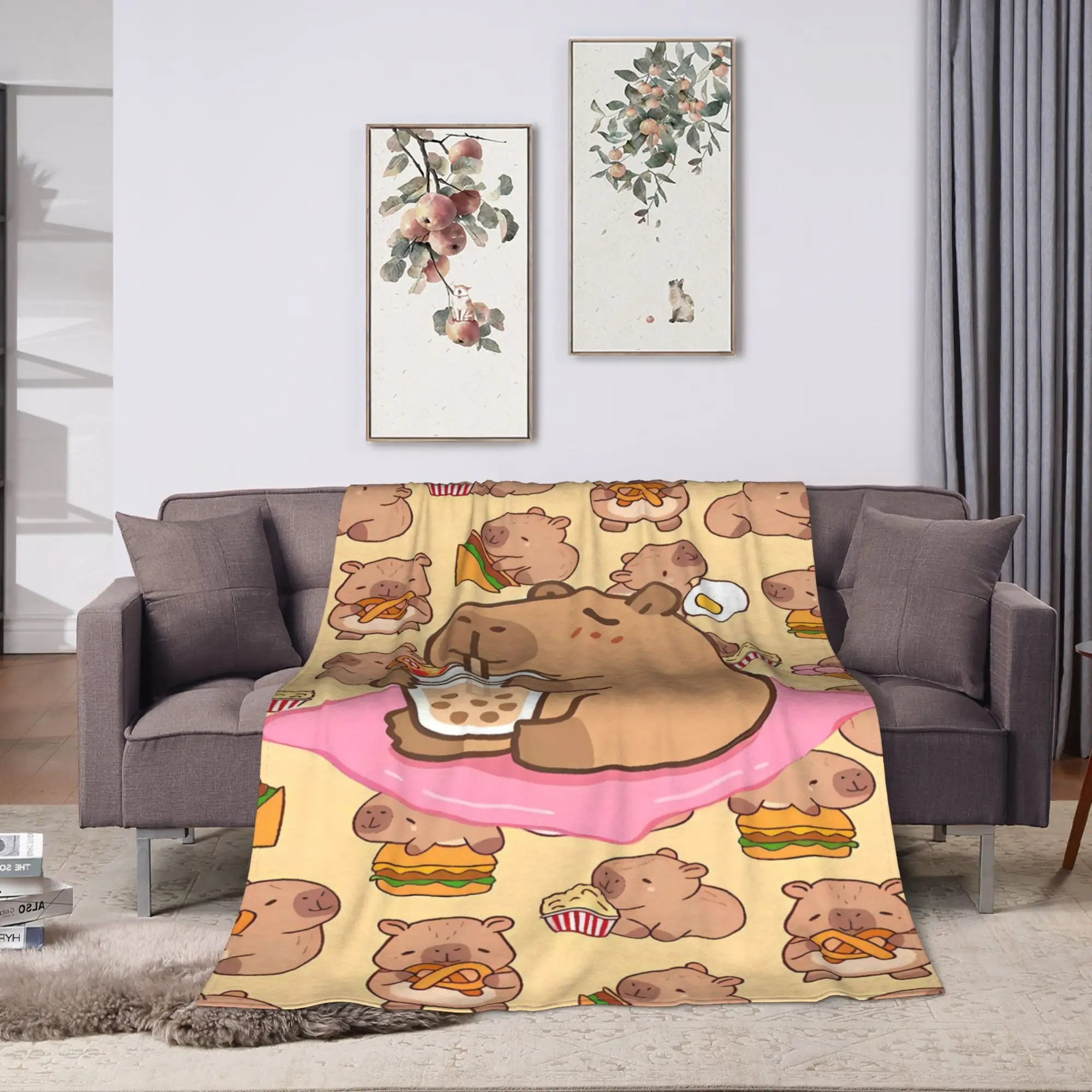 Capybara Clear Sleepy Cute Soft Blanket  Picnic Plush Bedding Throws Street Trend Outdoor Flannel Bedspread Sofa Bed Cover