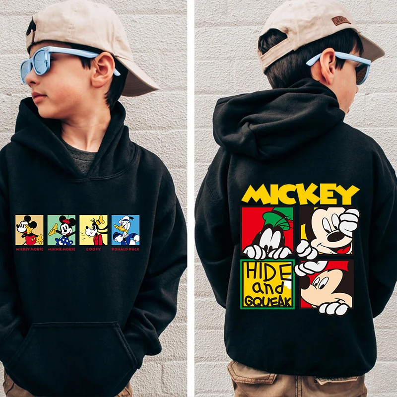 MINISO Disney Mickey Mouse Minnie print children's clothing kids autumn and winter hoodie black sweatshirt for boys and girls