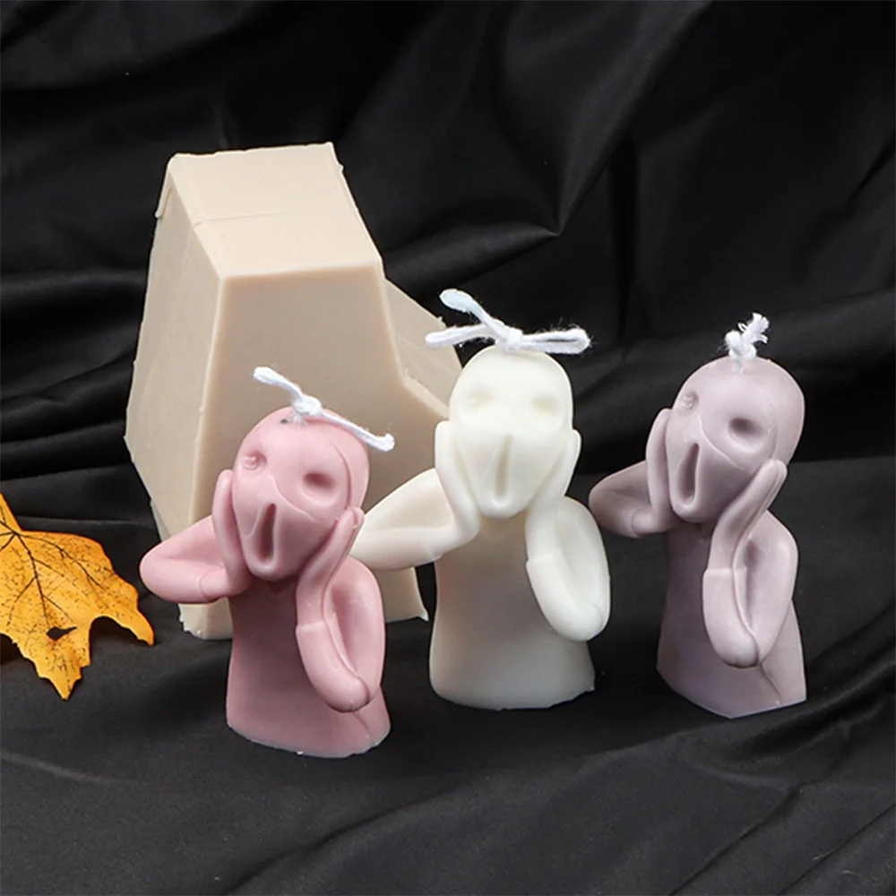 Halloween Funny Ghost Silicone Candle Mold Resin Drop Glue Chocolate Soap Ice Cube 3D Mould Candle Making Ornament Party Decor