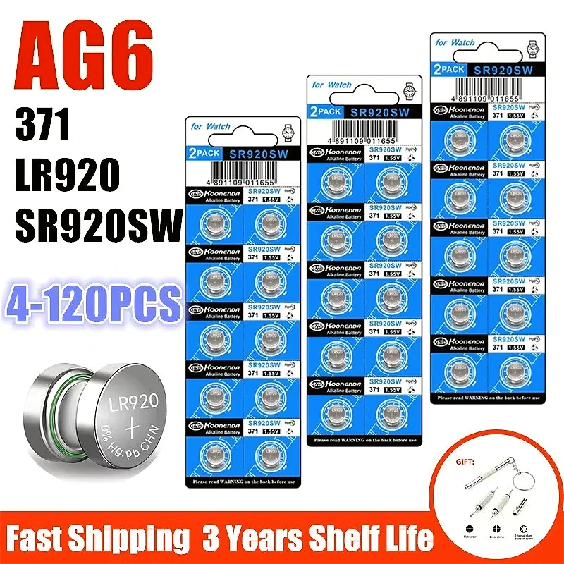 

4-120PCS AG6 371 SR920SW LR920 SR927 Percormance 171 L921 LR69 1.55V 35mAh Button Batteries For Watch Remote Cell Coin Battery