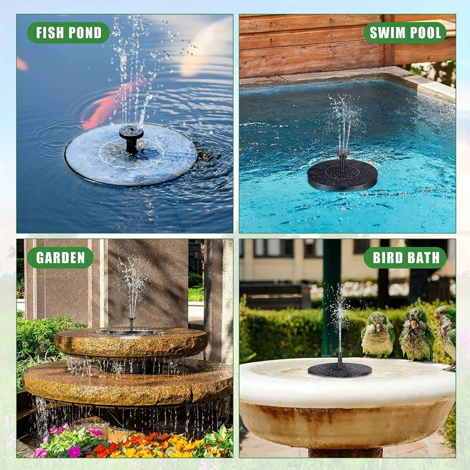 Outdoor Solar Floating Water Fountain For Bird Bath Fish Tank 7V/1W Garden Fountain Submersible Pump Garden Decoration