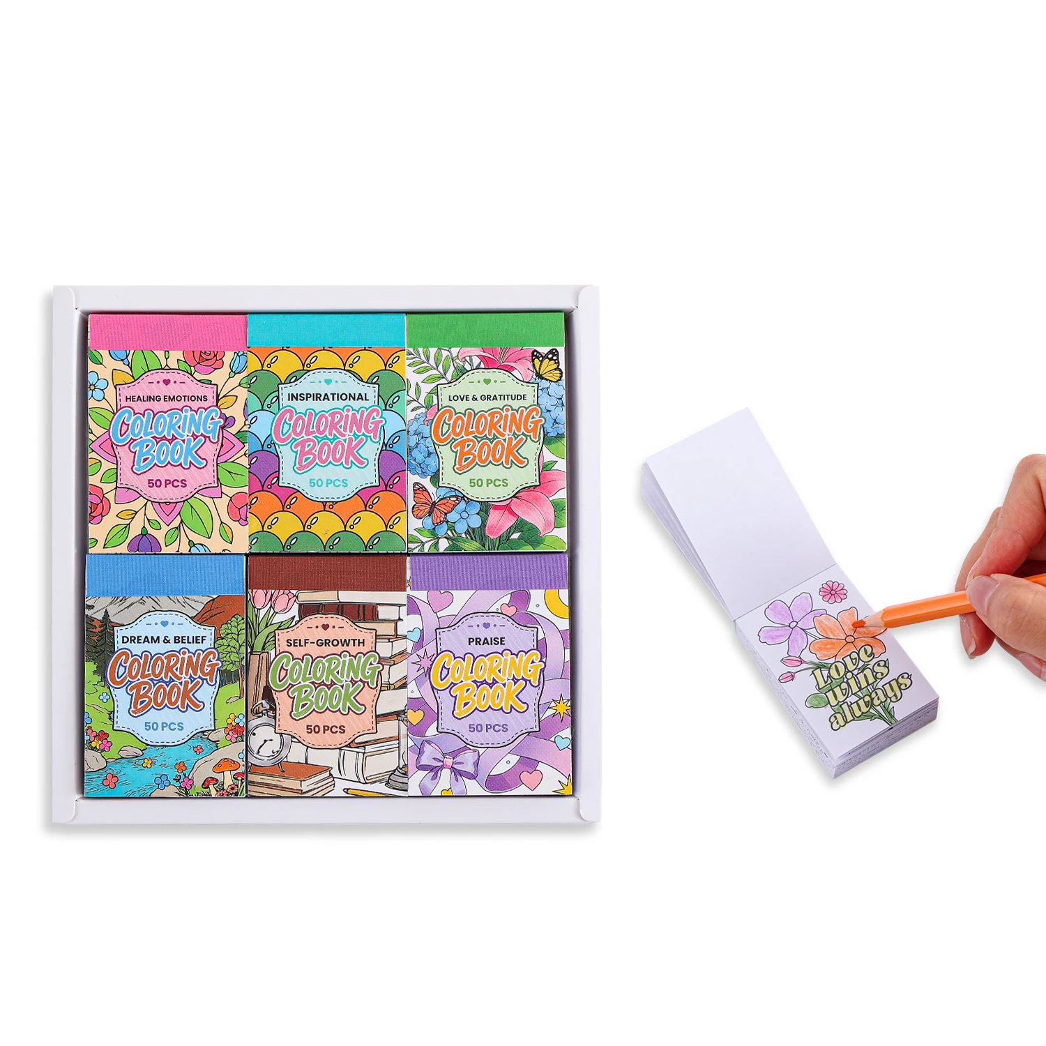 

6 Pack Mini Coloring Books Set, Portable Coloring Pages with Positive Quotes, Small Coloring Book for Travel, Party Favors,