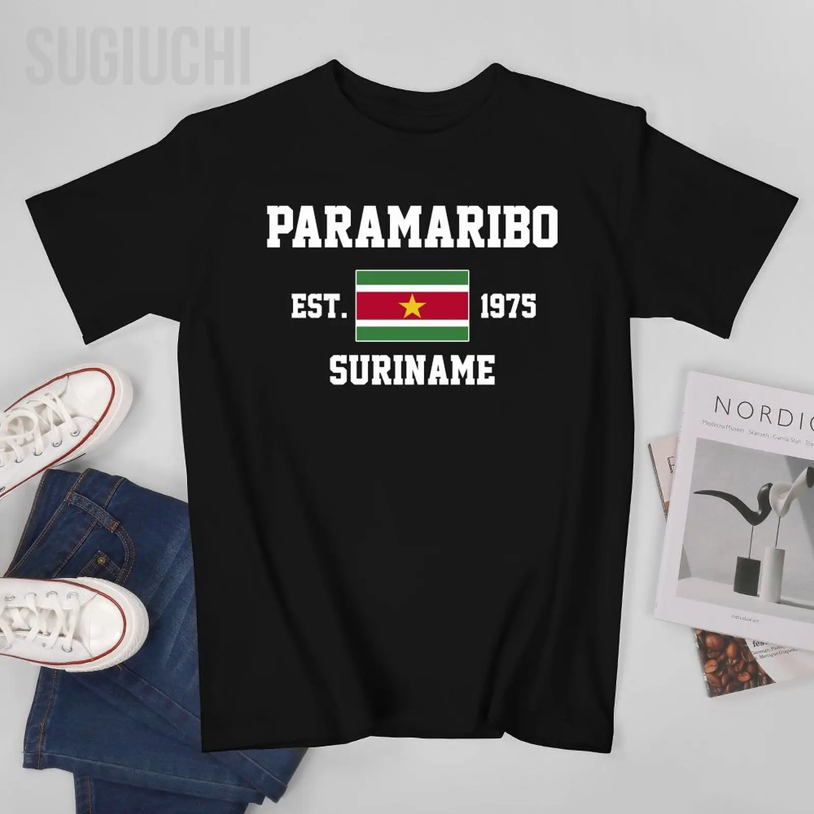 

Футболка с патриотическим флагом Суринама EST.1975 Paramaribo, мужская футболка с круглым вырезом, футболки с круглым вырезом
